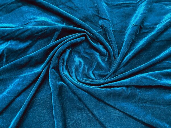Peacock Blue Plain Viscose Micro Velvet Fabric