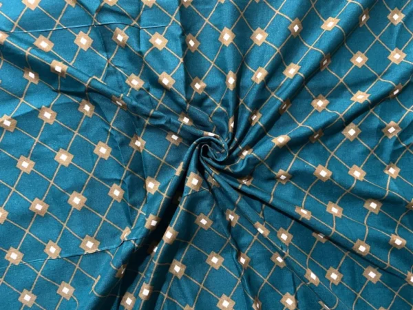 Deep Teal Abstract Printed Cotton Slub Fabric