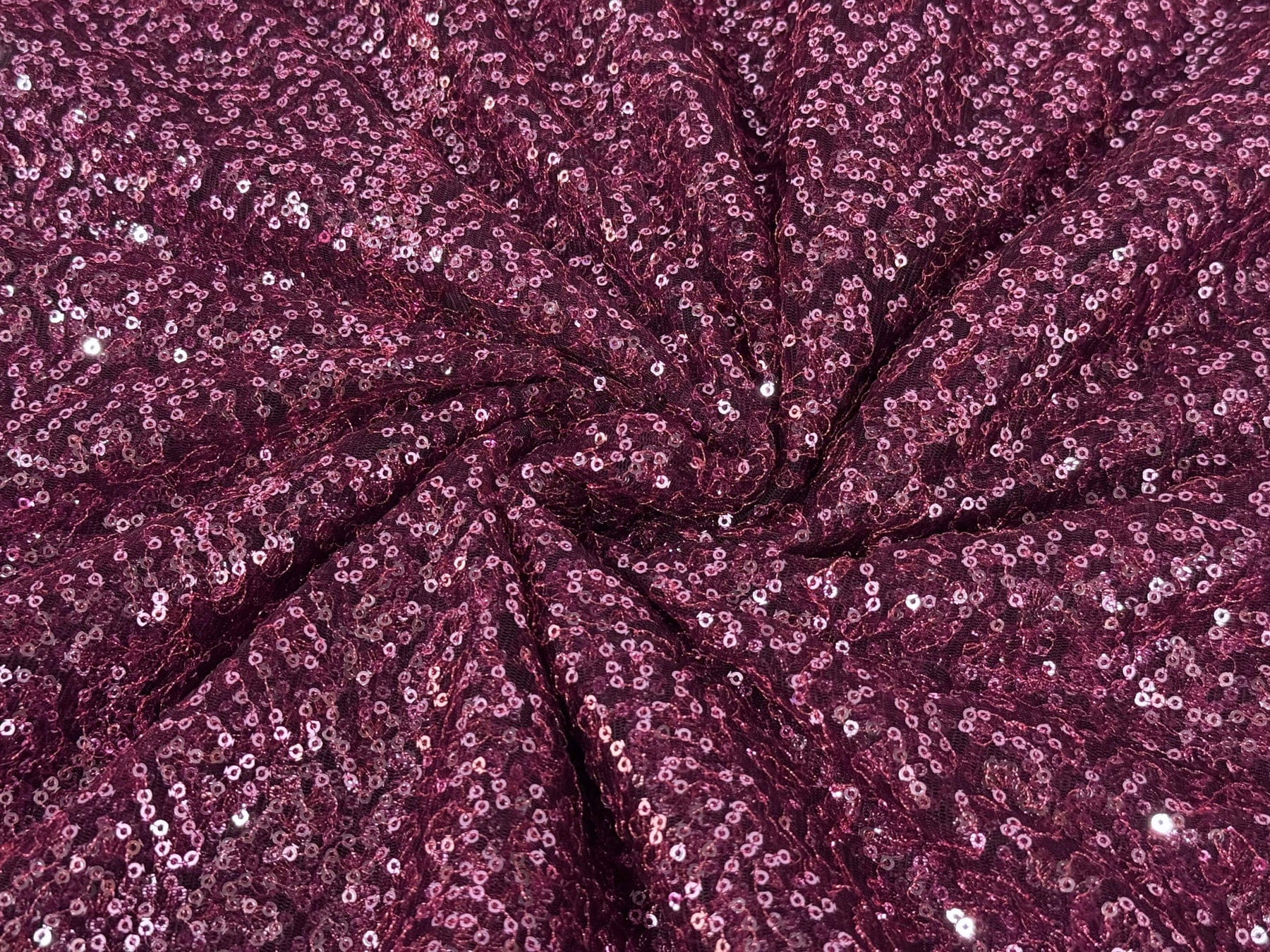 Wine Sequins Embroidery Work Net Fabric