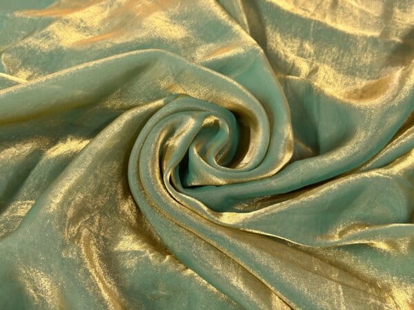 Green & Gold Two Tone Plain Soft Fendi Silk Fabric