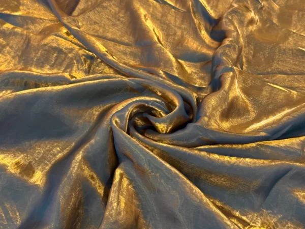 Blue & Gold Two Tone Plain Soft Fendi Silk Fabric