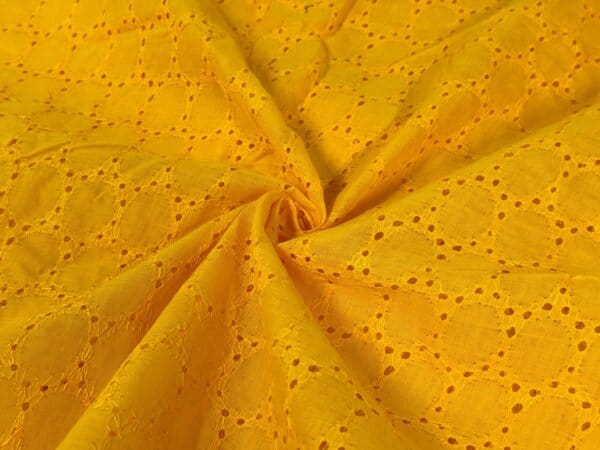 Orange Yellow Embroidered Hakoba Cotton Fabric