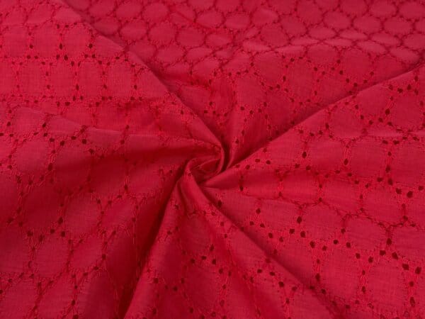 Red Embroidered Hakoba Cotton Fabric