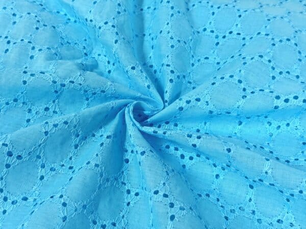 Sky Blue Embroidered Hakoba Cotton Fabric