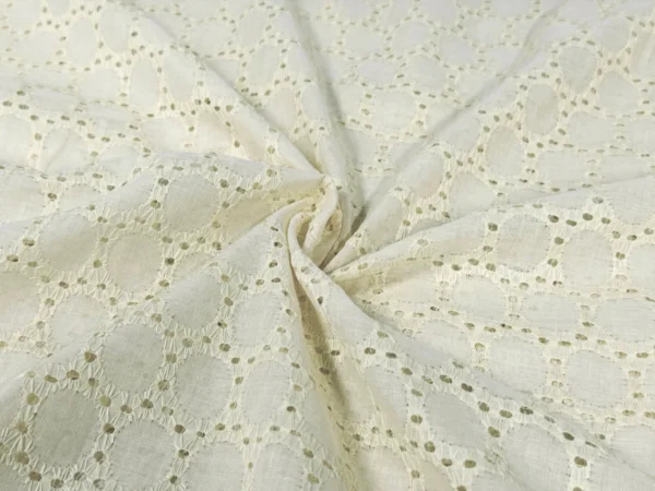 Cream Embroidered Hakoba Cotton Fabric