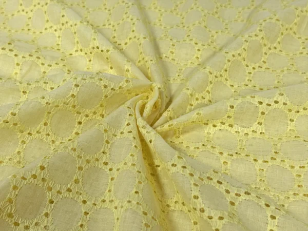 Light Yellow Embroidered Hakoba Cotton Fabric
