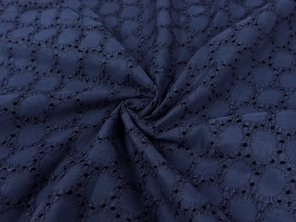 Navy Blue Embroidered Hakoba Cotton Fabric