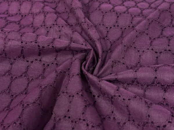 Wine Embroidered Hakoba Cotton Fabric