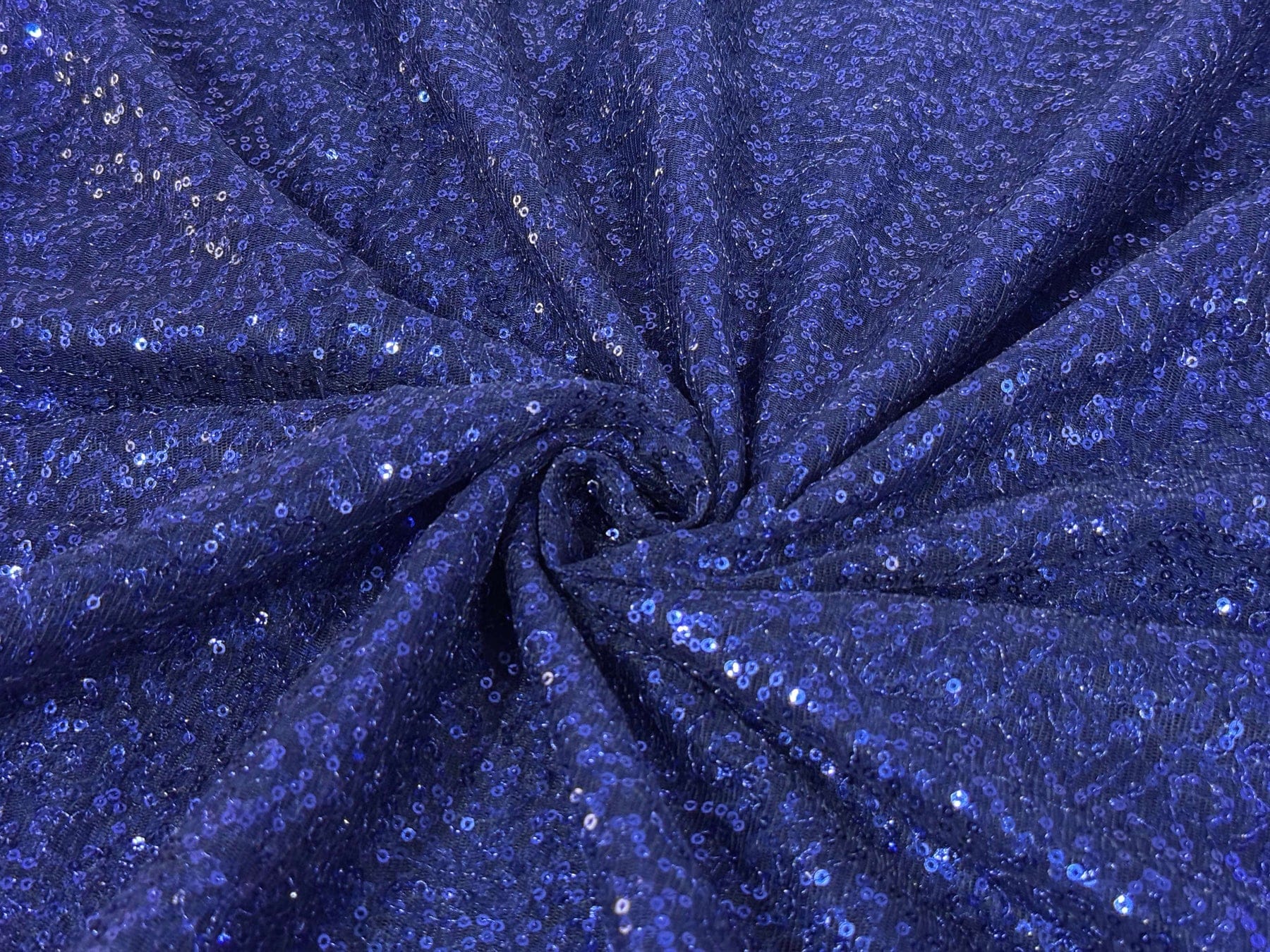 Navy Blue Sequins Embroidery Work Net Fabric