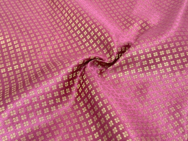 Pink Petal Checks Semi Banarasi Brocade Fabic