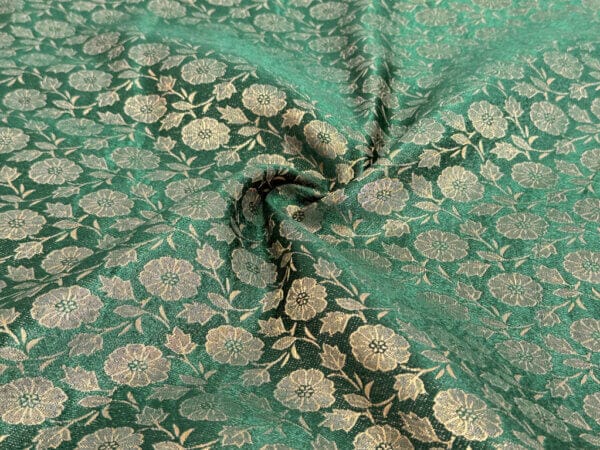 Green Floral Semi Banarasi Brocade Fabic