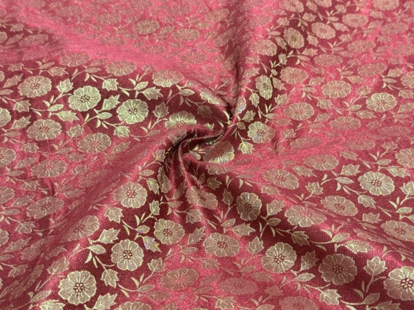 Maroon Floral Semi Banarasi Brocade Fabic