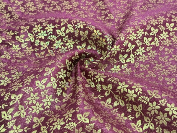 Wine Floral Semi Banarasi Brocade Fabic