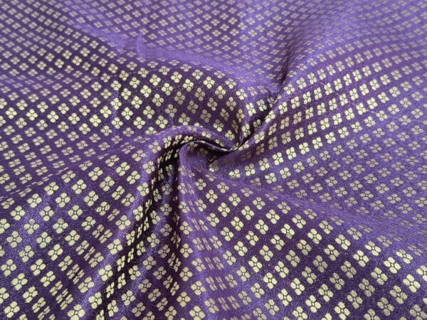Purple Petal Checks Semi Banarasi Brocade Fabic