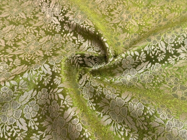 Mehndi Green Floral Semi Banarasi Brocade Fabic