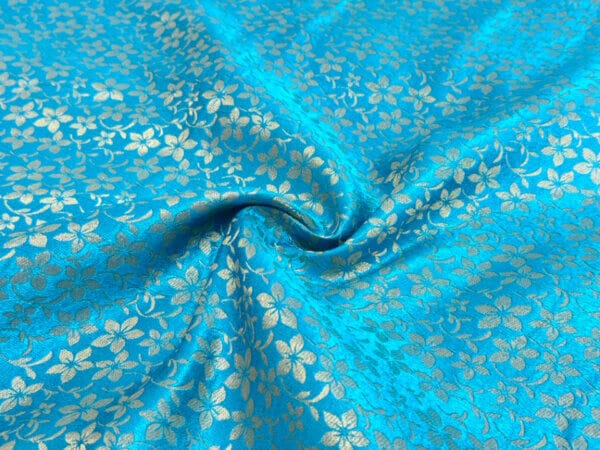 Sky Blue Floral Semi Banarasi Brocade Fabic